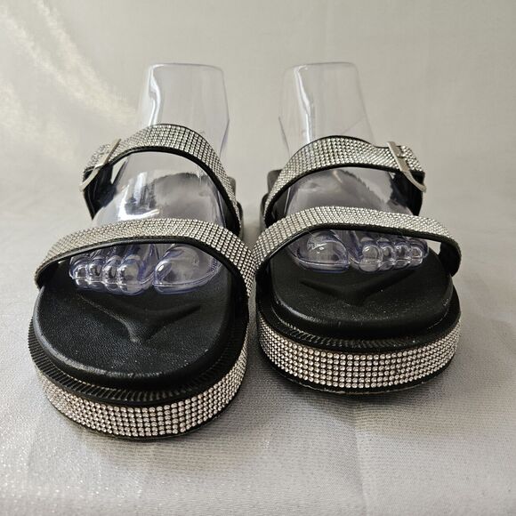 GLAM black Rhinestone Strap Platform Sandals Sz 7 - Picture 4 of 5